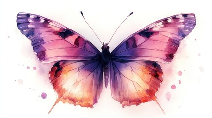 Obraz premium Soft watercolor butterfly with delicate pink and purple wings, white background