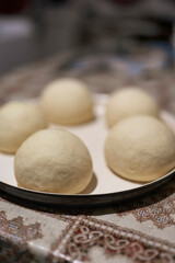 Balls of dough for pizza, close up