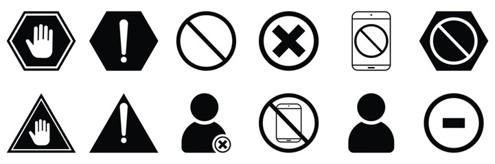 Blocked icon set. Containing forbidden sign, prohibited, banned, error of  vector illustration