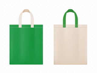 Reusable tote shopping bag. Fabric shopper bag made of eco-friendly materials. Mockup isolated on transparent background. Vector template