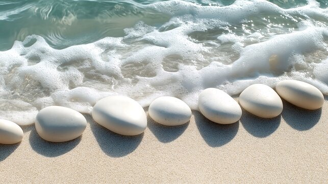 White pebbles along the shoreline with gentle waves