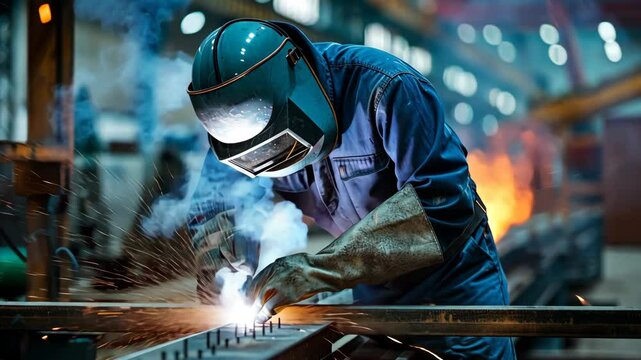 construction process: welding and installing metal beams