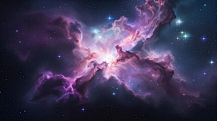 Purple and White Nebula with Stars in Space