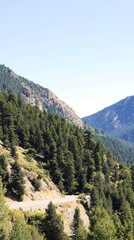 Scenic mountain view with winding road in clear weather