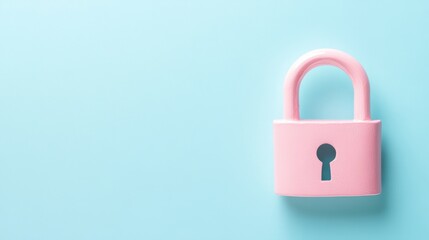 Fototapeta premium Pink Padlock with Keyhole on Soft Blue Background for Security, Privacy, Protection, and Love Concepts in Minimalistic Design
