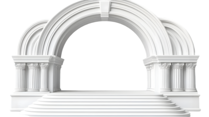 White Archway with Columns and Steps Isolated on White Background