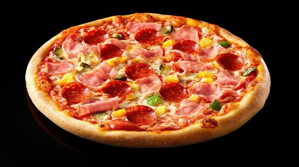 Supreme Pizza with Ham, Pepperoni, and Vegetables