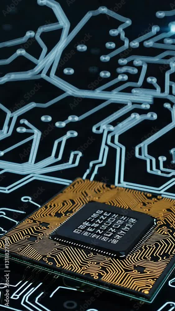 Poster cuttingedge circuit board and microprocessor technology in motion