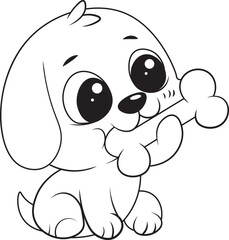 line art of a puppy eating a bone for a children's book