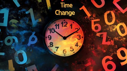 Time Change Concept with Clock and Numbers Symbolizing Transition