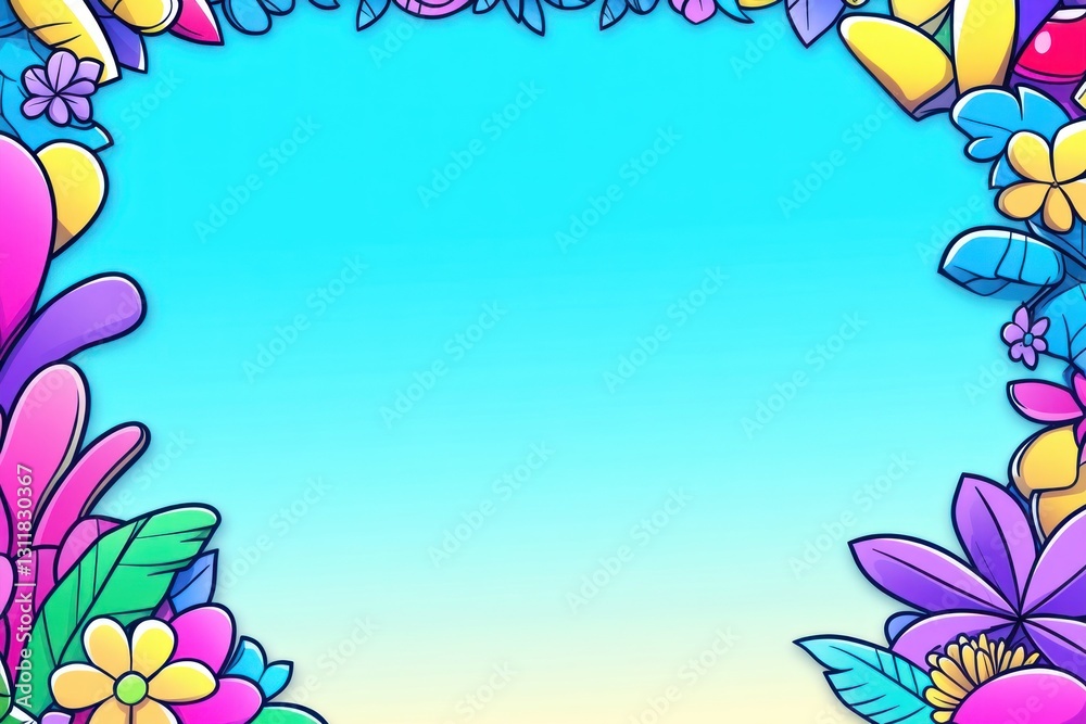 Fototapete vibrant floral border against gradient backdrop provides a decorative frame for text and graphics
