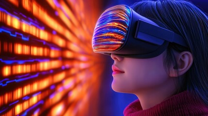 Experiencing virtual reality technology digital environment immersive content futuristic viewpoint innovation concept