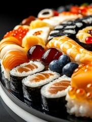 Vibrant Sushi Kaleidoscope Display on Elegant Platter