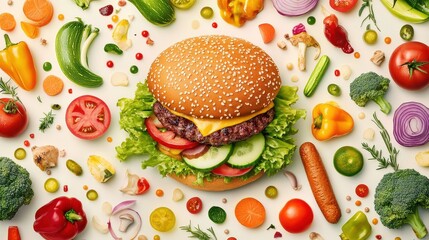 Large Homemade Cheeseburger with Fresh Vegetables