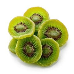 A vibrant cluster of sliced kiwi fruit showcasing its lush green flesh and distinctive seeds, emphasizing freshness and health.