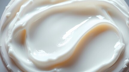 Close-up of smooth white skincare cream texture with soft lighting and clean, minimal background