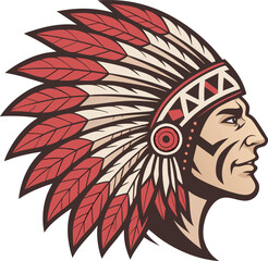 Red Indian Chief Head - Logo Icon Vector Illustration