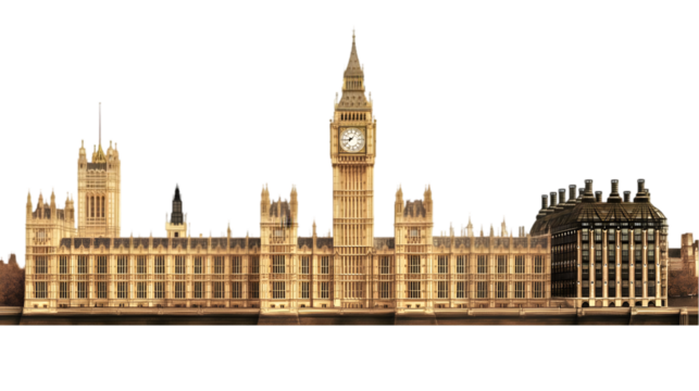 Iconic Clock Tower Building, Isolated on White