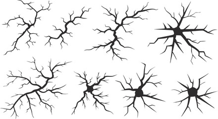 Abstract Black Neuron or Crack Patterns Set – Fractal Shapes for Science, Technology, and Medical Design