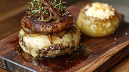 Homemade Burger with Melted Cheese and Caramelized - Standard.