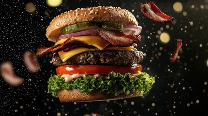 Floating Cheeseburger with Grilled Onions and Tomato Slice