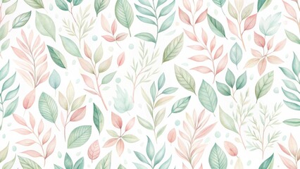 Pastel Botanical Watercolor Seamless Pattern Delicate Leaves and Branches Design for Textile, Wallpaper, or Packaging