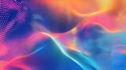 Vivid abstract waves intersecting with geometric grids and halftone dots, dynamic and fresh