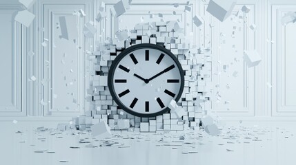 A giant clock with digital pixels falling like sand, symbolizing time and ethics in the digital age, subtle movement in the pixels, muted background, thought-provoking ambiance,