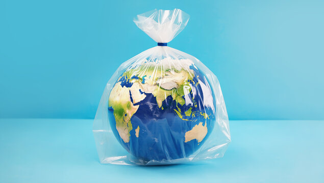 Earth Wrapped in Plastic &ndash; Symbol of Environmental Pollution and Climate Crisis