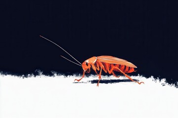 Bright Orange Cockroach Walking on White Surface with Dark Background