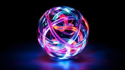 Illuminated Orb of Intertwined Neon Light Strands