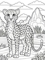 Coloring book page cheetah art