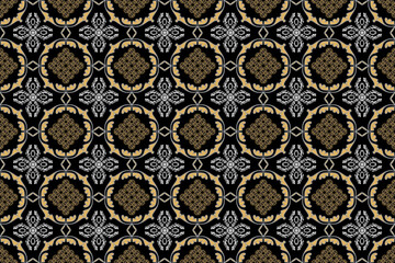 Oriental flora damask seamless pattern embroidery, art ornament print. Design for tile, carpet, cover, wallpaper, wrapping paper, fabric, clothing, bag, and decoration.