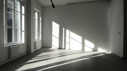 Empty room with sunlight and shadows. Interior design and architectural photography