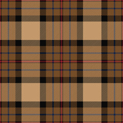 Brown tartan plaid. Scottish pattern fabric swatch close-up. 