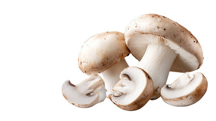 "Champignon mushrooms isolated on a transparent backdrop, with natural texture