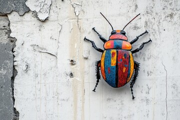Colorful Insect Art on Urban Wall with Textured Background