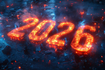 The fiery text "2026" is the concept of the new year 2026.