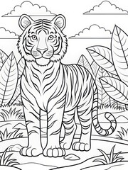 Obraz premium Coloring book page tiger