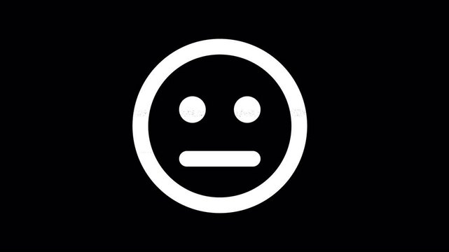 Icon meh is distorted. Glitch. Noise, chromatic aberration, geometric distortion. Transparent background, looped. In-Out looped. Alpha BW at the end