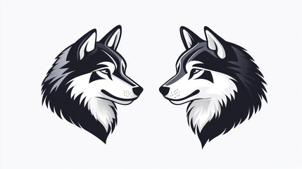 Fototapeta premium Two wolf portraits, side-by-side, studio shot. Suitable for animal print design or as a graphic element