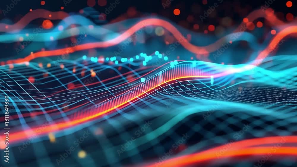Poster vibrant abstract digital wave patterns glowing lines and modern technology representing dynamic data