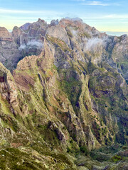 Jagged peaks of Madeira’s mountains with mist