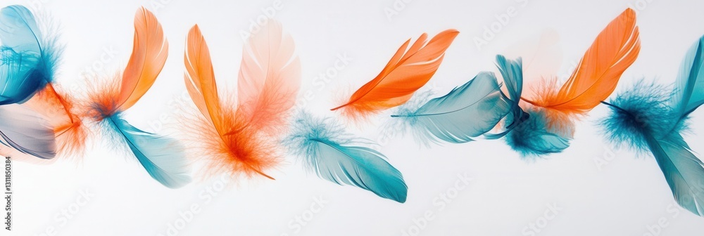 Leinwandbilder floating feathers create a dreamlike composition on a soft white background in high key photography
