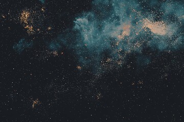 Fototapeta premium An elegant abstract background featuring deep navy blue and shimmering gold particles creates a festive holiday atmosphere with glittering gold dust on a dark background, ideal for Christmas or