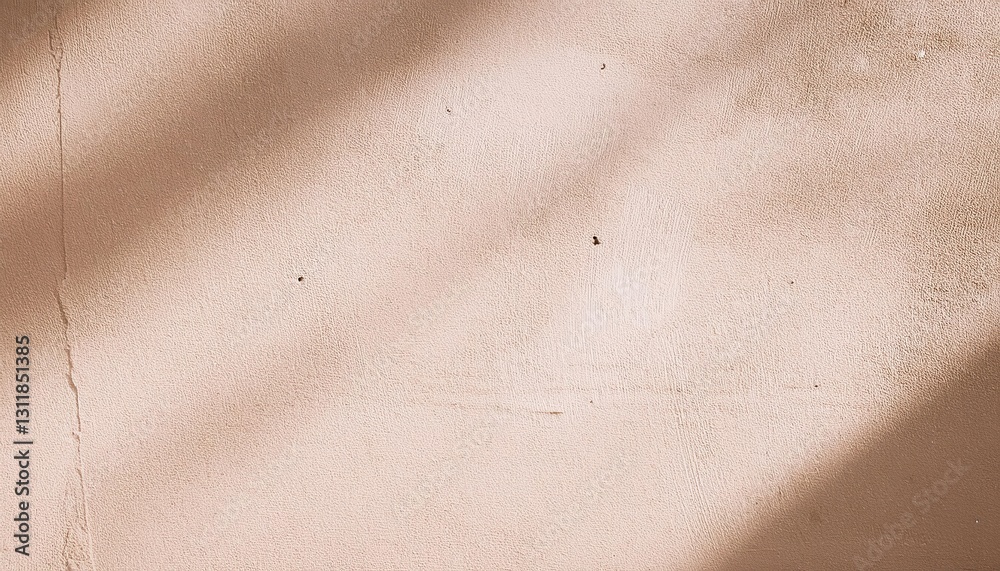 Poster soft beige stucco wall with diagonal sunlight shadows and small imperfections, ideal for minimalist 