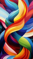 Colorful interwoven waves forming geometric symmetry, evoking a futuristic and artistic appeal
