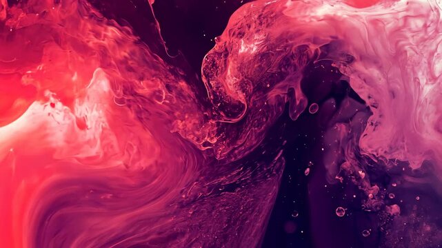Colorful abstract paint swirl creates mesmerizing patterns in deep hues of red and pink