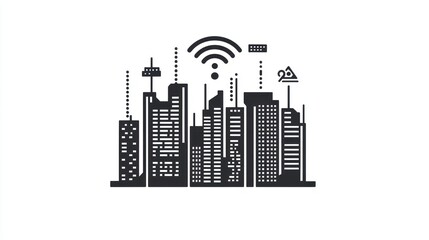 Obraz premium City Skyline with Wireless Network, Technology Concept