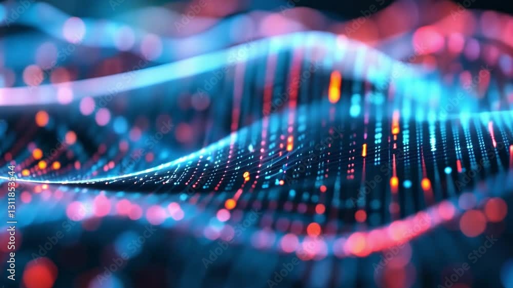 Poster abstract digital wave pattern vibrant colors and glowing lights representing data flow and technolog